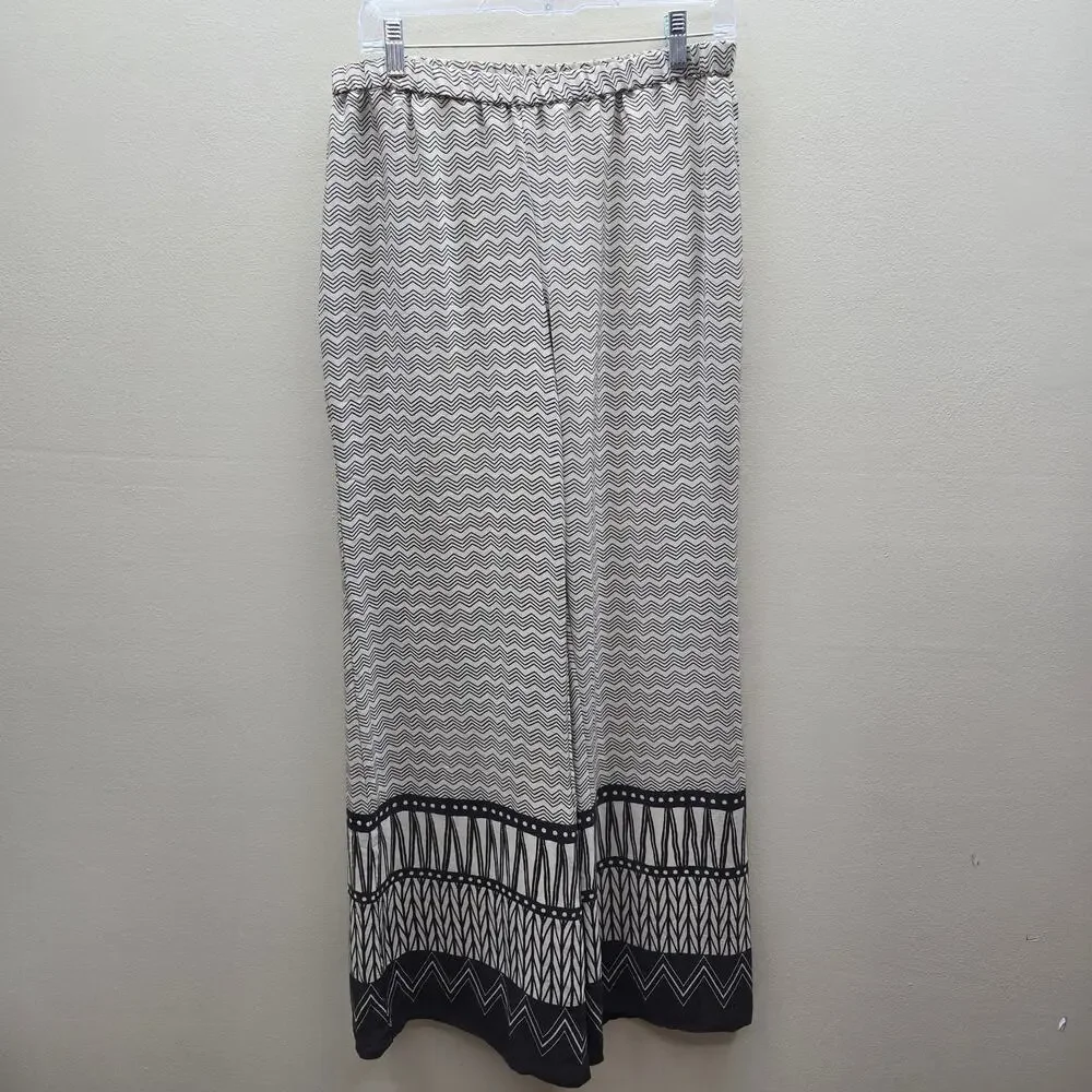 Chico's Black Label 100% Silk Chevron Print Wide Leg Pants Tan Size 1 US Medium